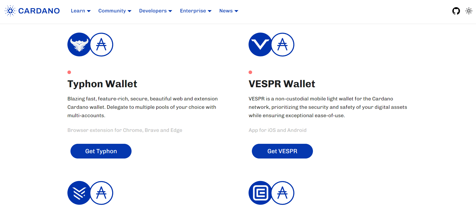 cardano wallets list from website