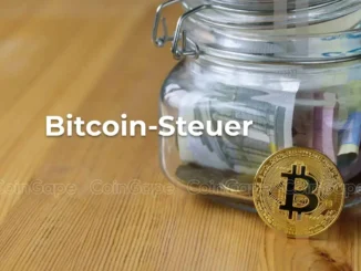 Bitcoin Steuern image with btc logo and a jar filled with money